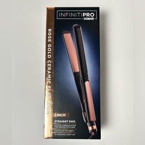 New Conair InfinitiPRO rose gold ceramic flat iron 1 inch, extra long plate
